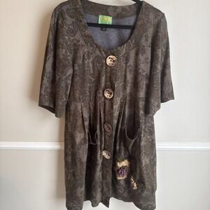 Tracy Porter Green Paisley Duster Dress Women's 4-6 Short Sleeve